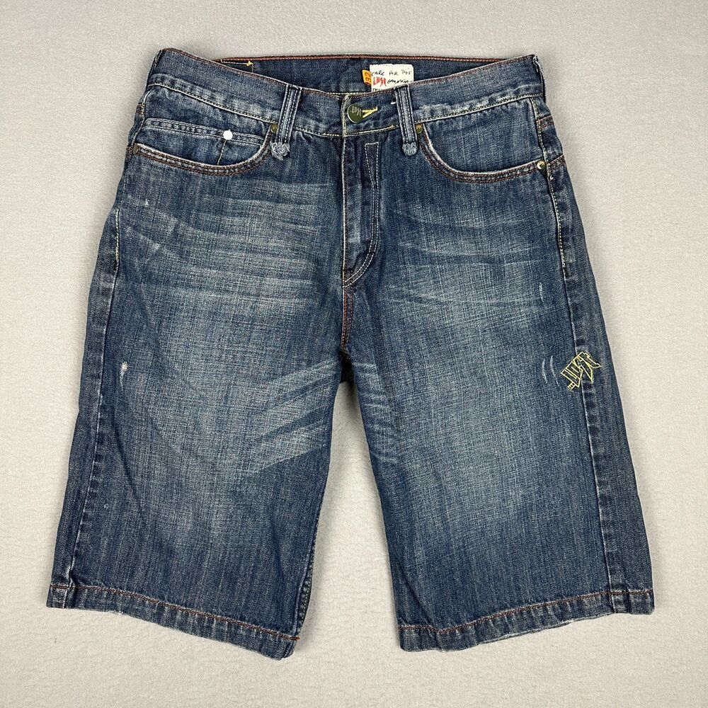 Y2K Lost Enterprises Mens Size 32 Surf Skate Board Denim Jean Shorts Blue Cotton